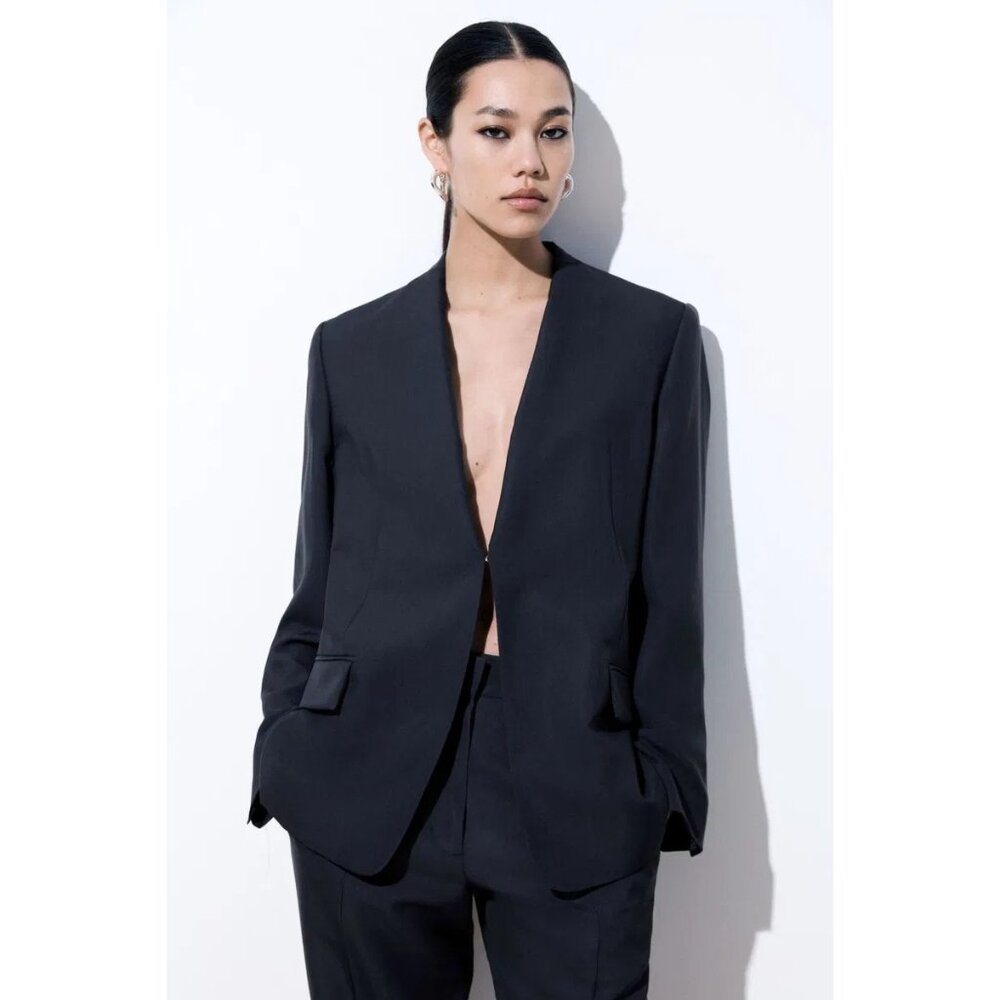COS Atelier The Folded-Lapel Wool Blazer Sz 38 M Navy Blue Slouchy Fit
